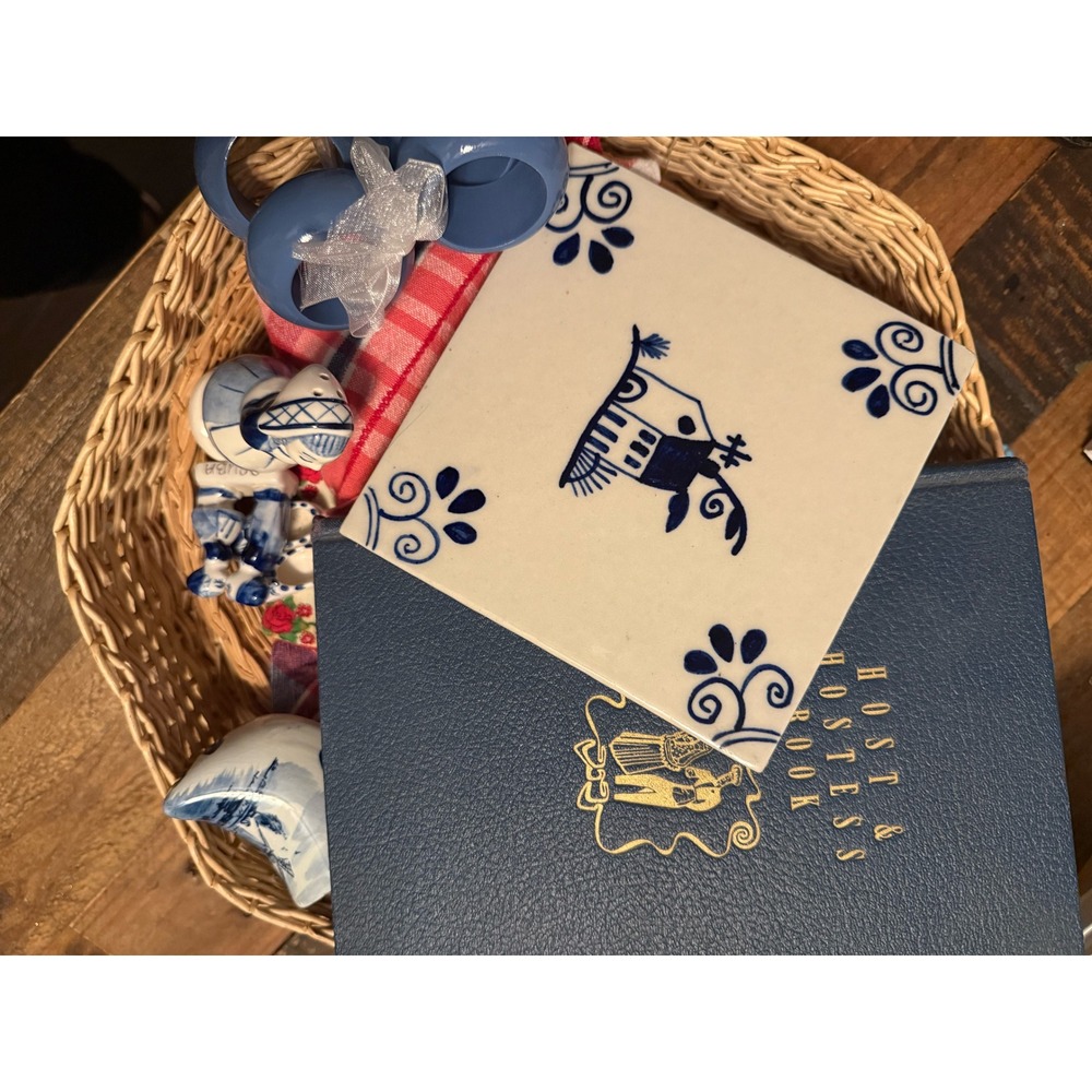 Vintage Delft Blue Hand Painted Windmill Ceramic Tile Dutch Pottery Decor